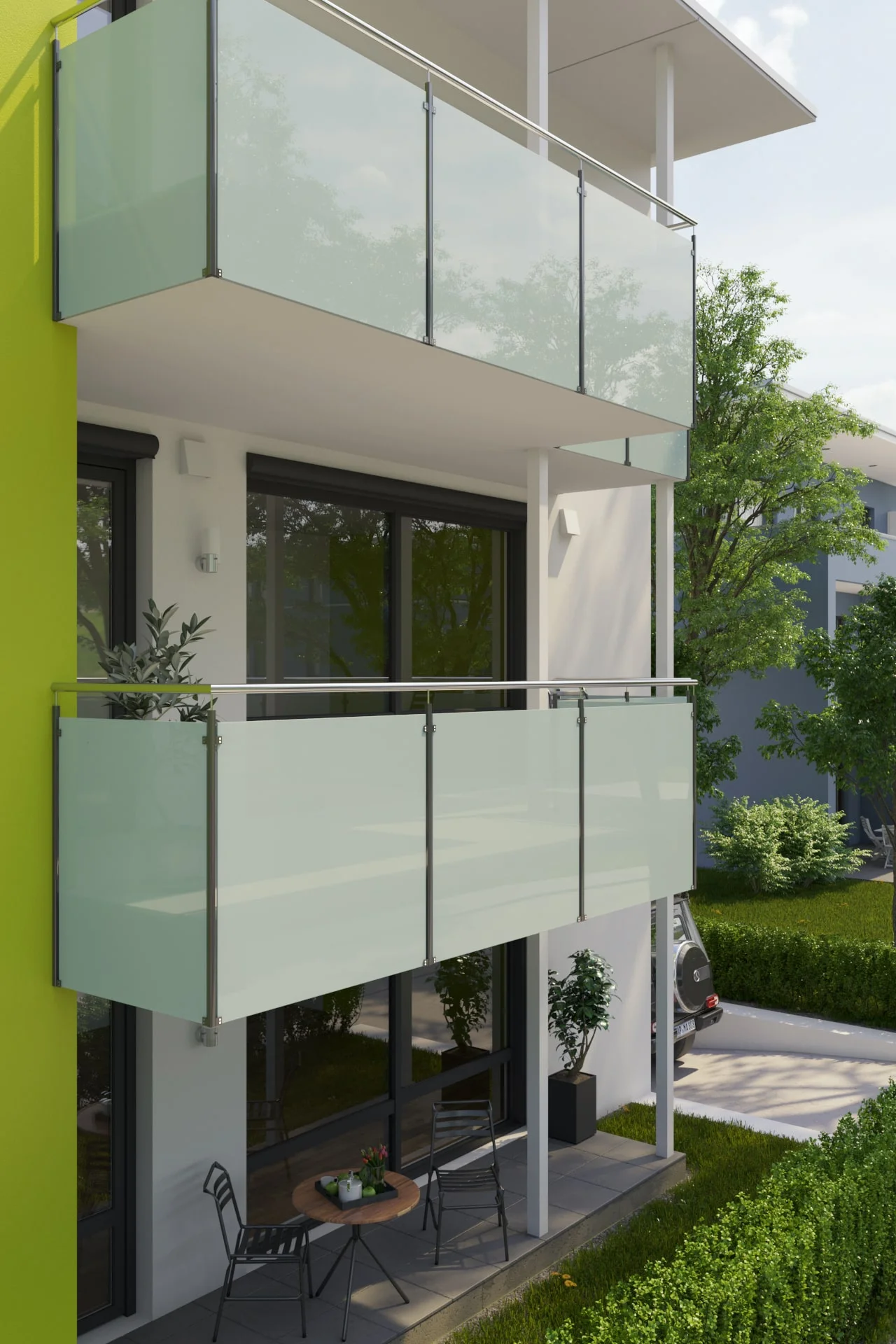 Architectural visualization. Apartment buildings. Balcony view