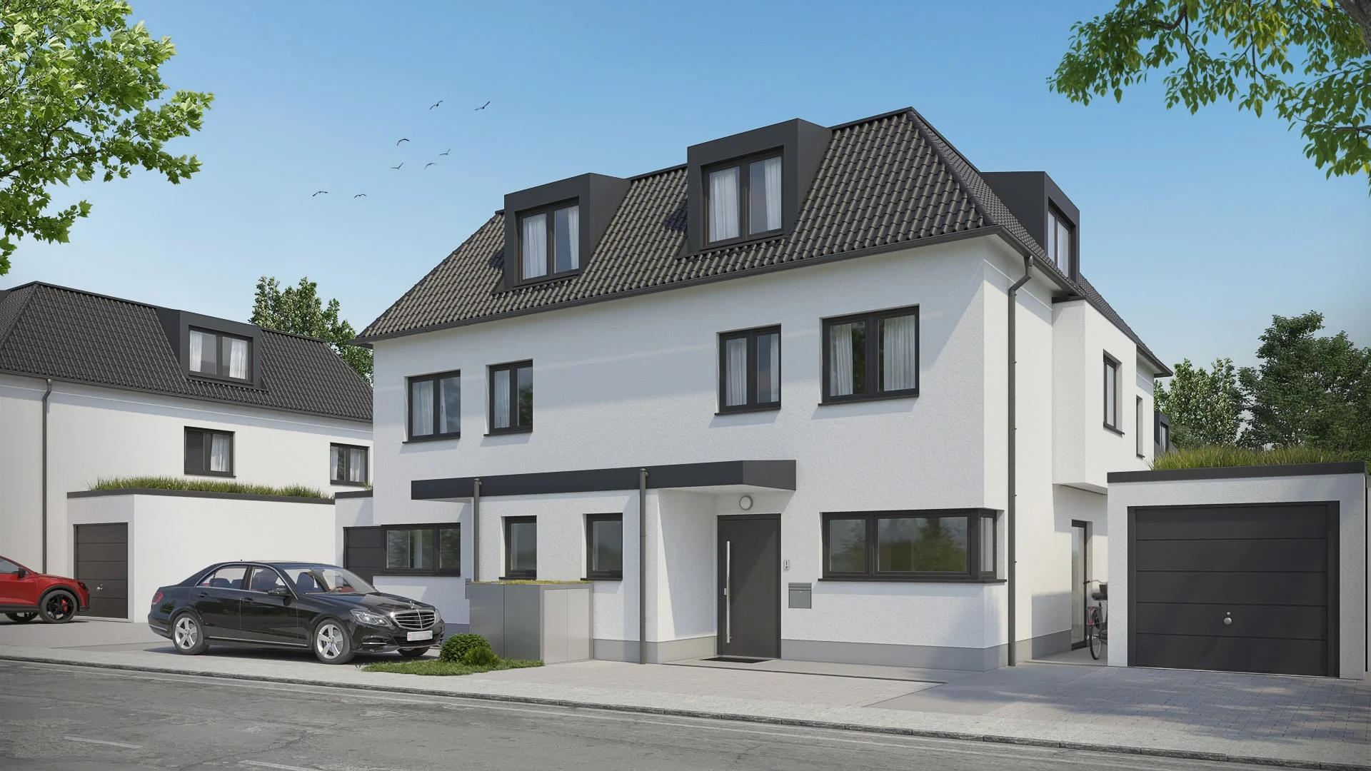 Architectural visualization. Duplex. Street view