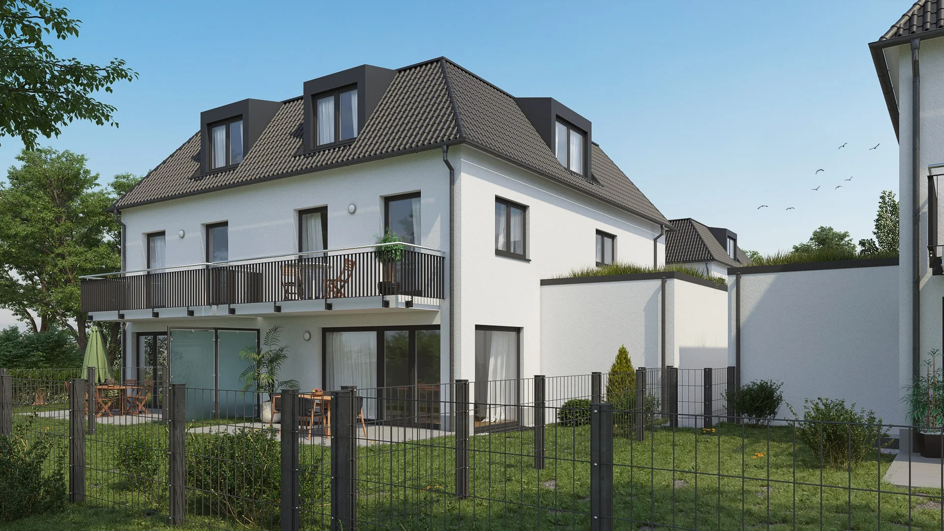 Architectural visualization. Duplex. View from the courtyard