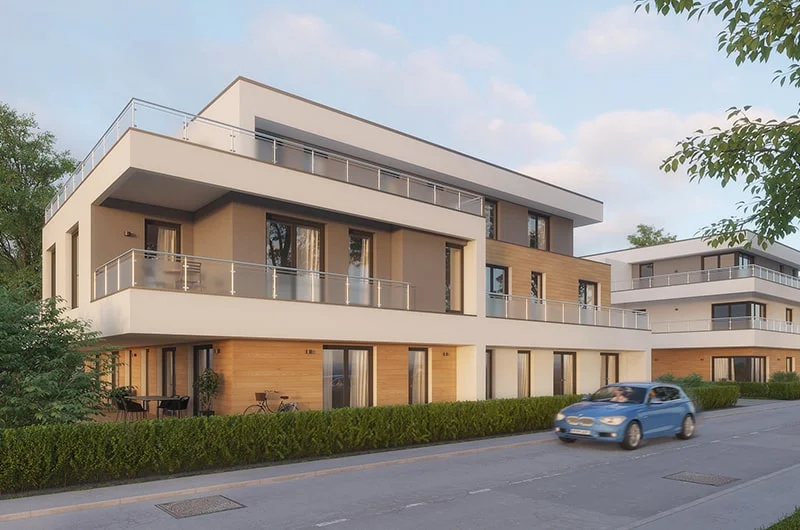 Exterior visualization. Two Apartment buildings. Neuwid