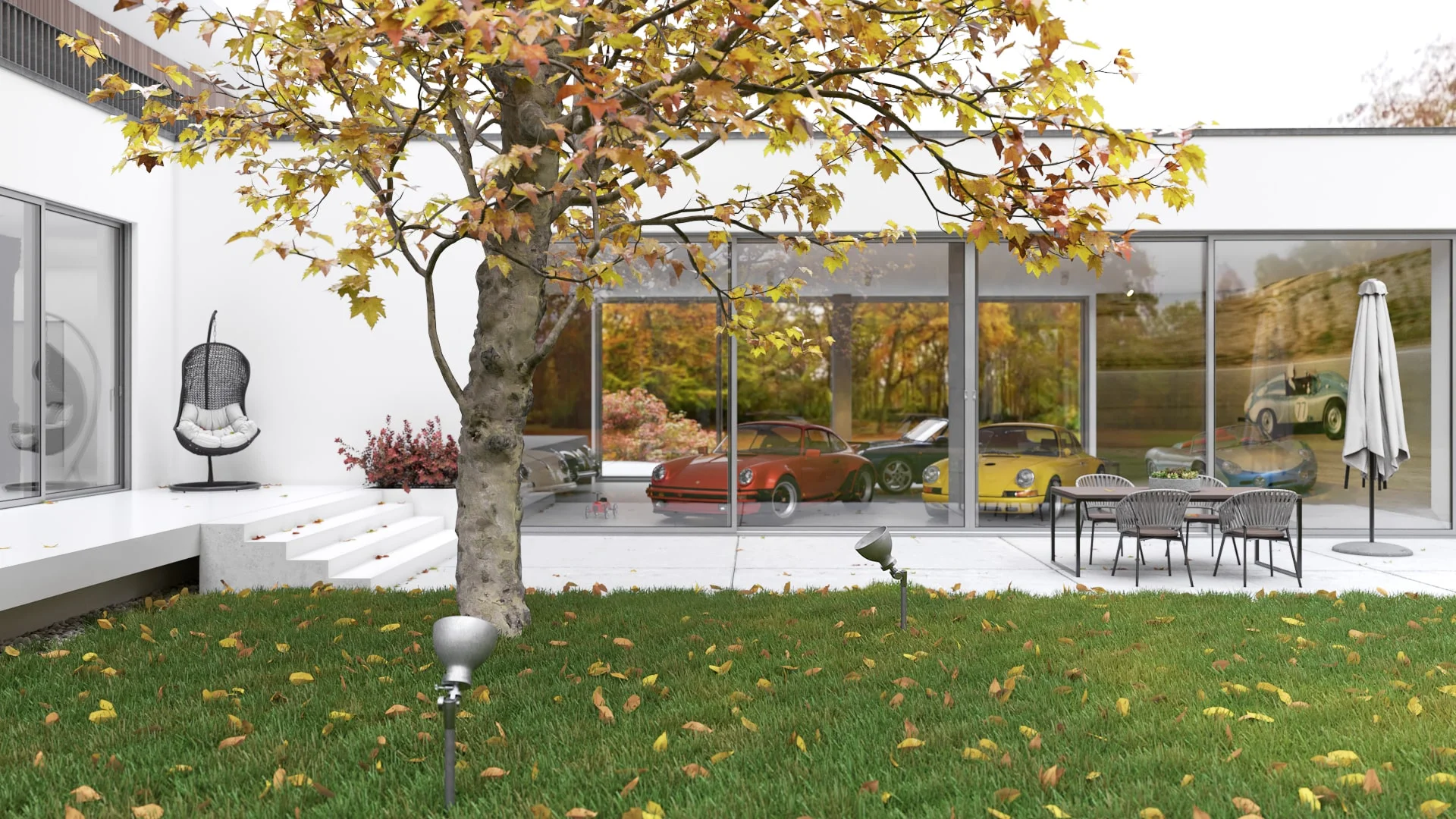 Architectural visualization. Single-family house with Porsche garage_02