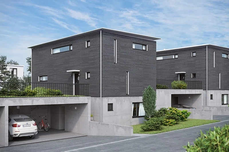 Architectural visualization. Single-family houses. Street view