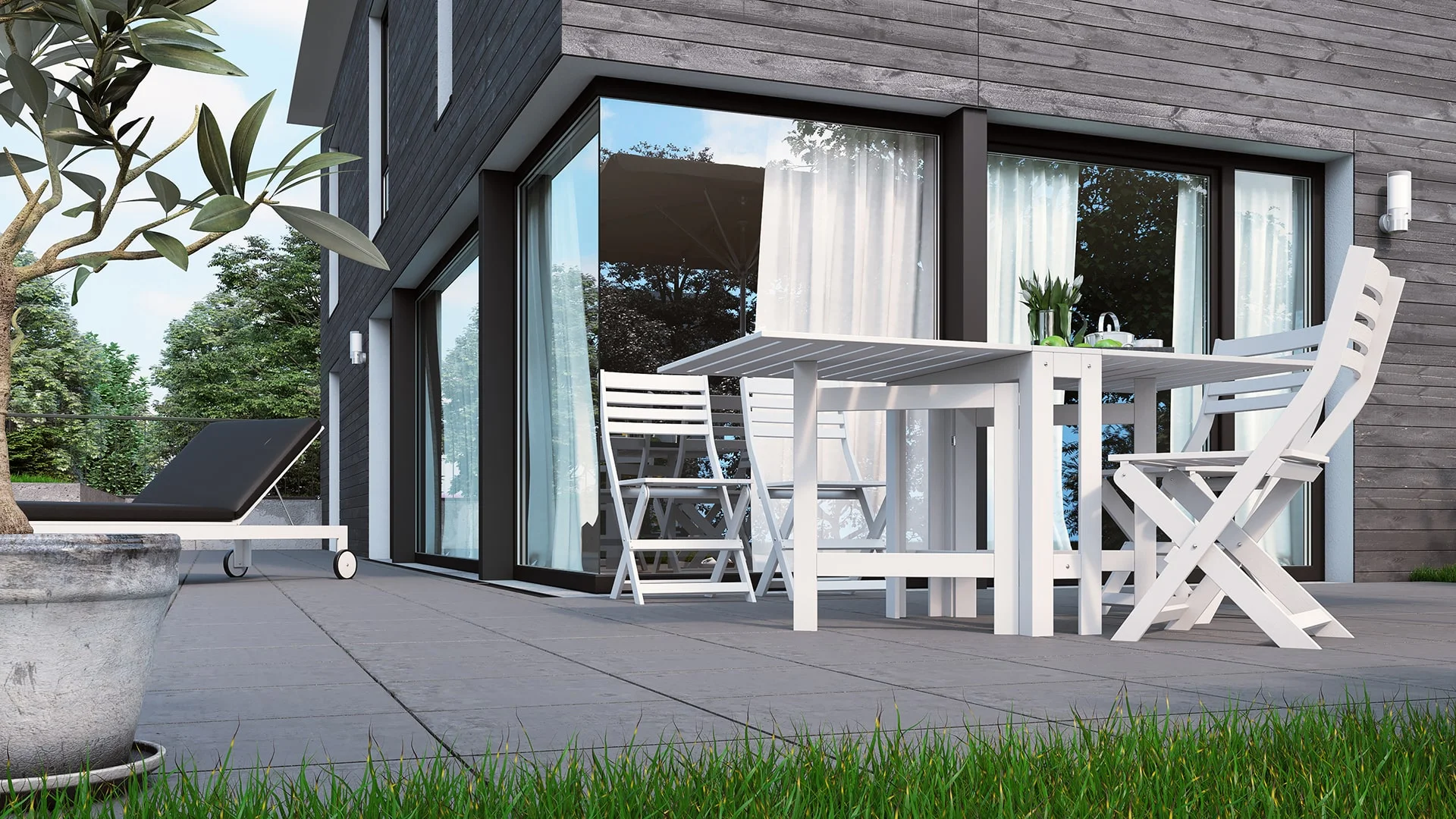 Architectural visualization. Single-family houses. Terrace