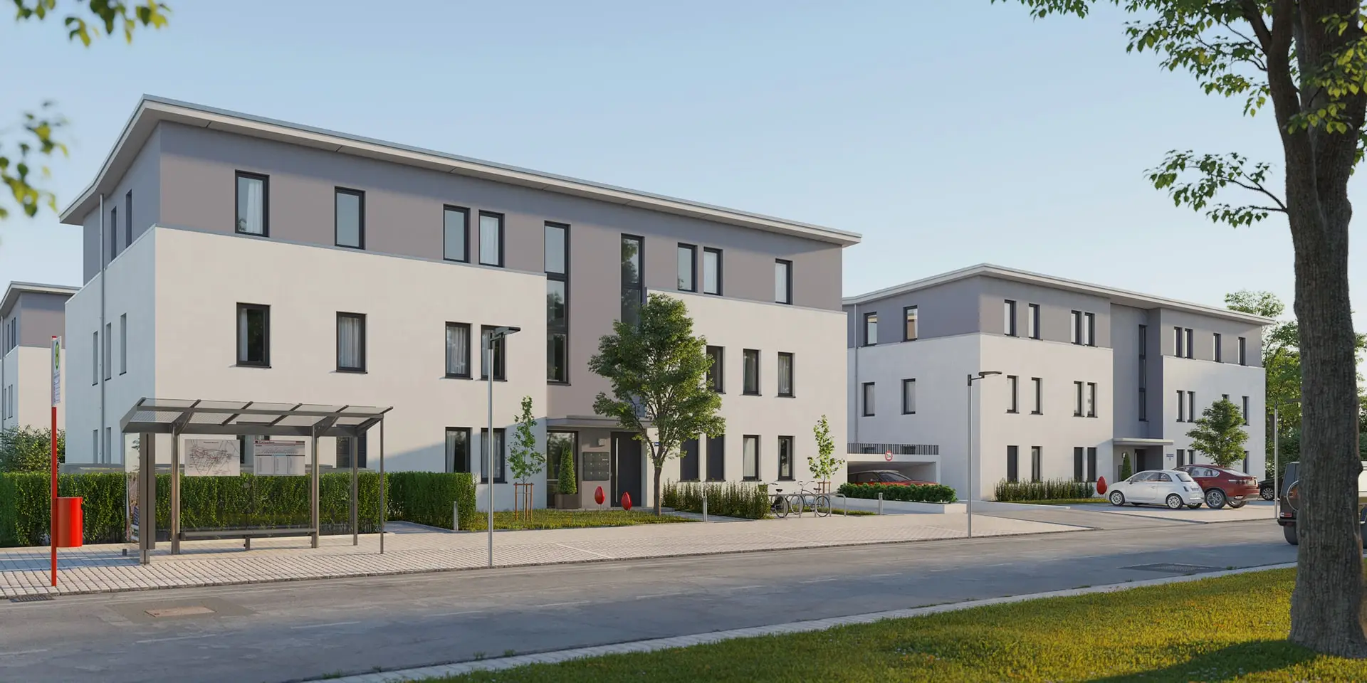 Architectural visualization. Multi-family houses. Street view