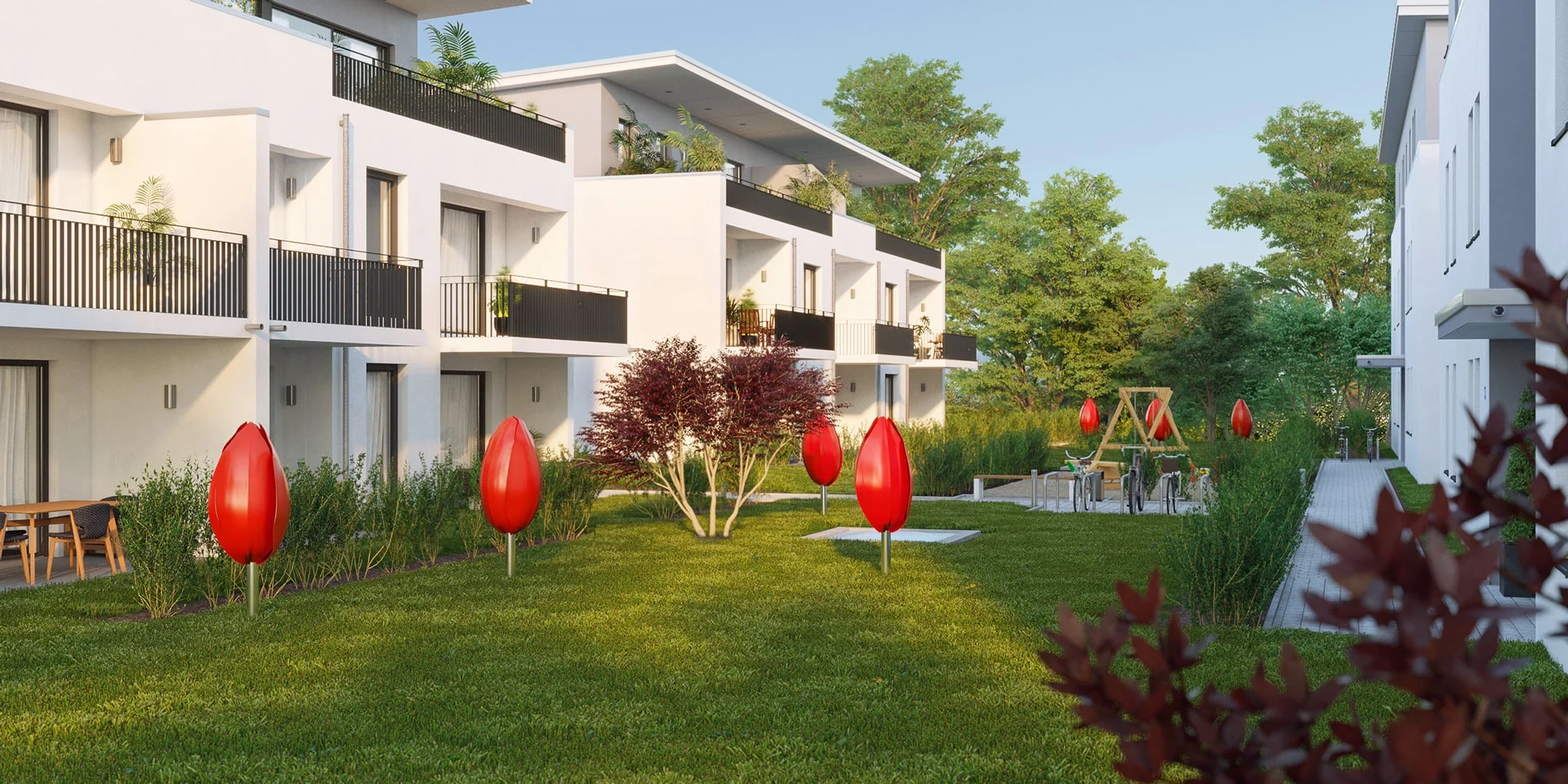 Architectural visualization. Multi-family houses. Courtyard