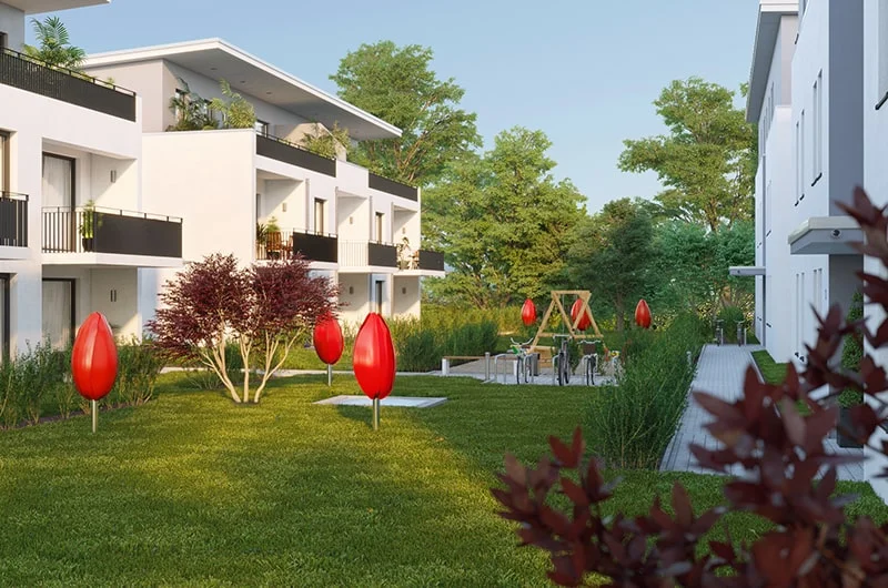 Architectural visualization. Multi-family houses. Courtyard