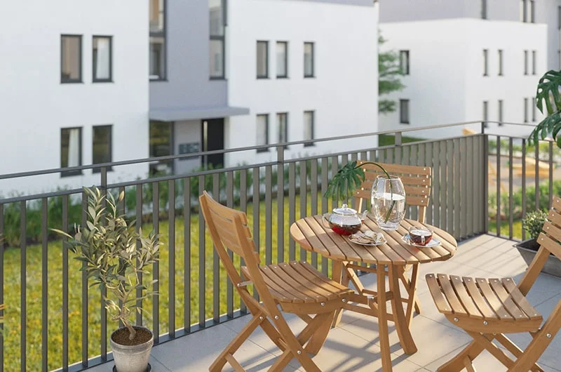 Architectural visualization. Multi-family houses. View from balcony