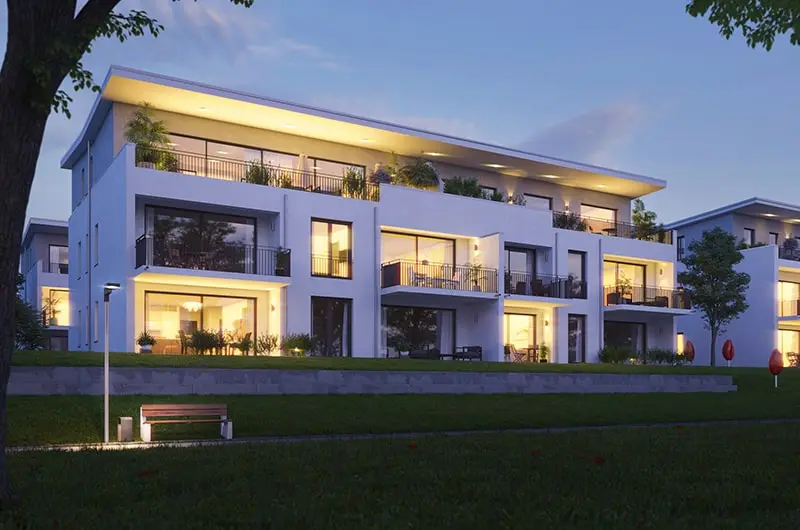 Architectural visualization. Multi-family houses. Night view