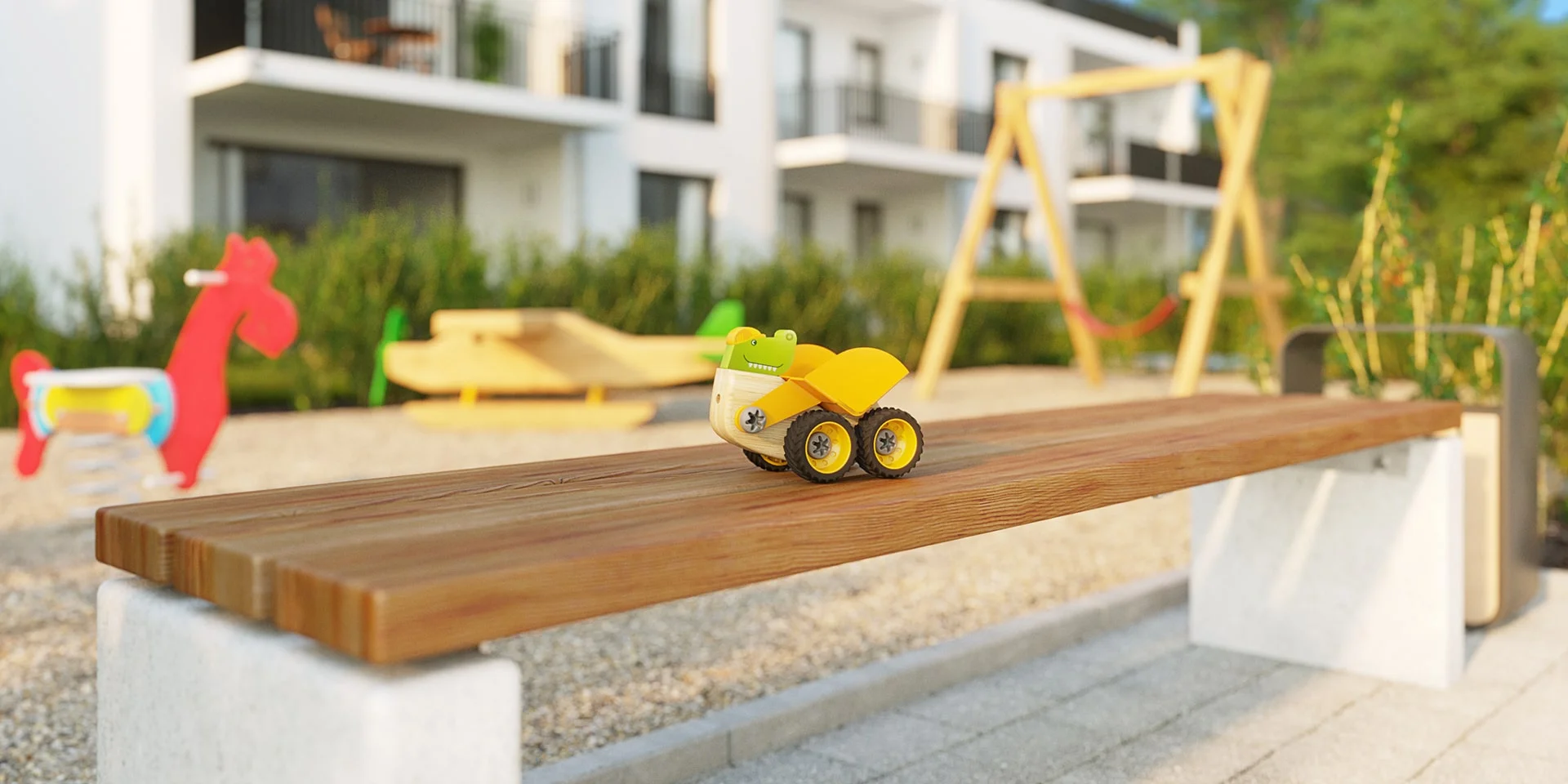 Architectural visualization. Multi-family houses. Playground