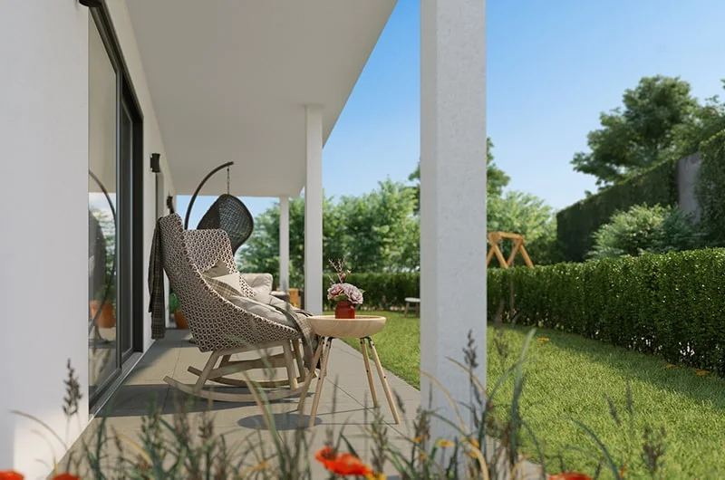 Architectural visualizations. Apartment building. View of the terrace