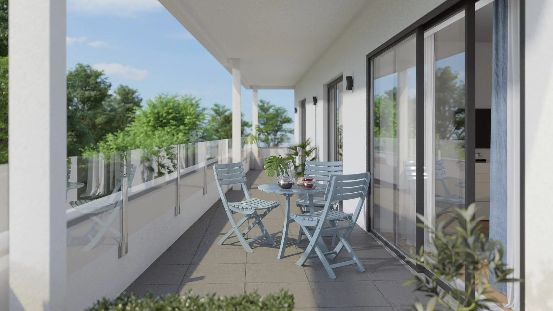 Architectural visualizations. Apartment building. View from the balcony