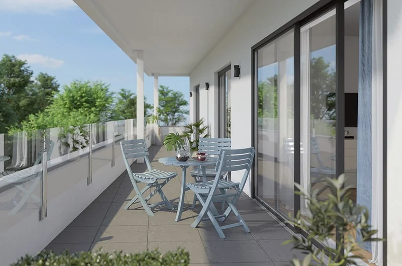 Architectural visualizations. Apartment building. View from the balcony