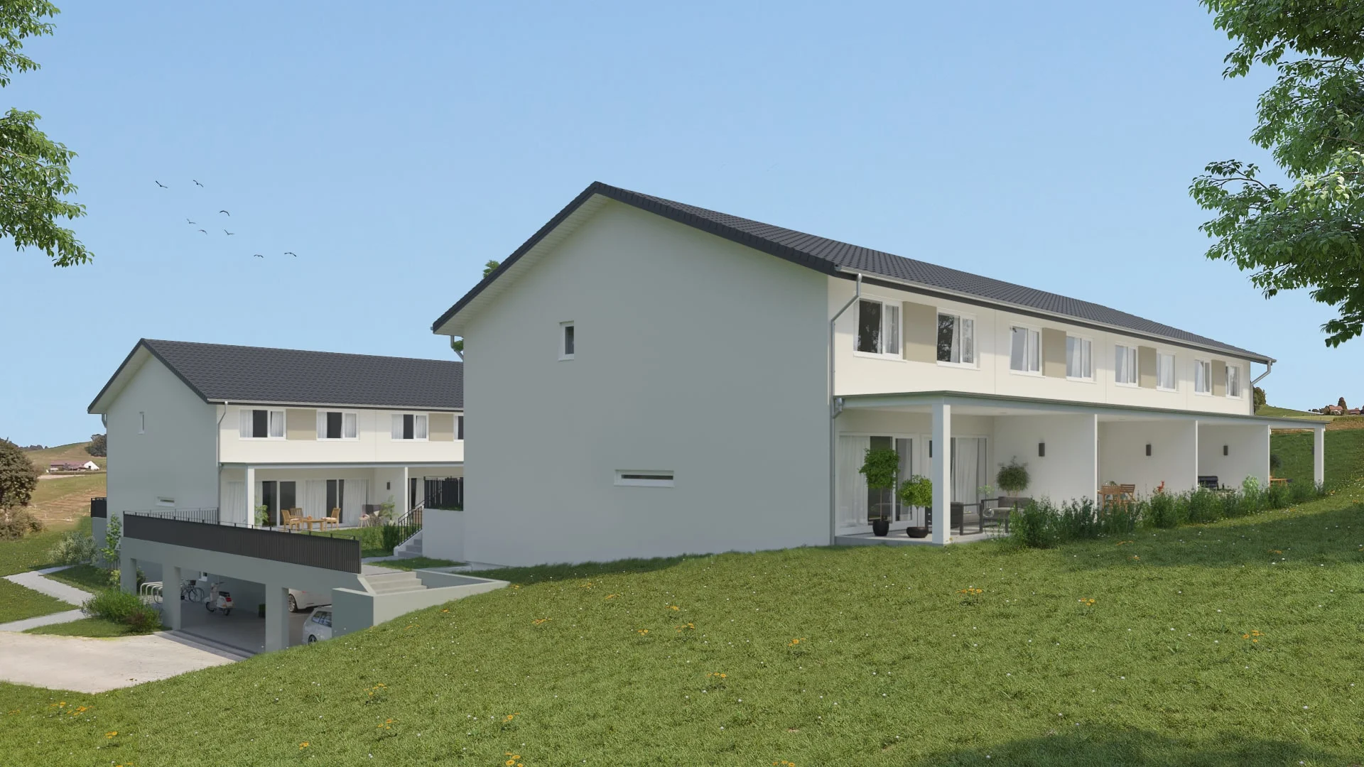 Architectural visualization. Townhouses. Street view_02