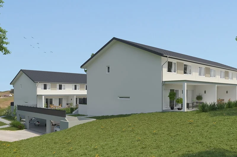 Architectural visualization. Townhouses. Street view_02