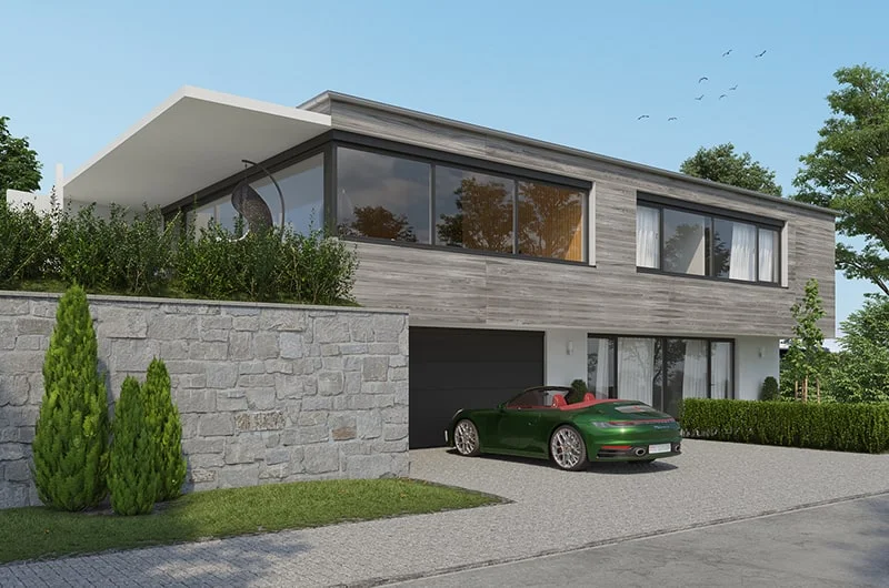 Architectural visualization. Single-family house. Street view